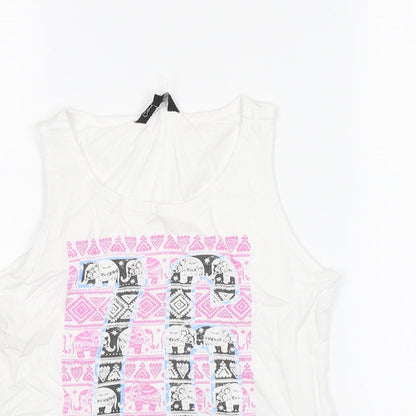 Close-up detail of Candy Couture girls’ white basic tank, size 10-11, years - west coast