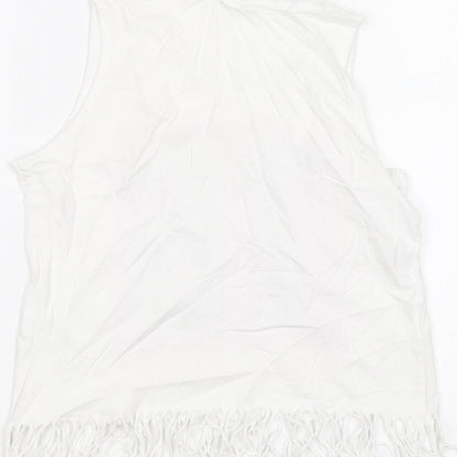 Brand and care label for Candy Couture girls’ white basic tank, size 10-11, years - west coast