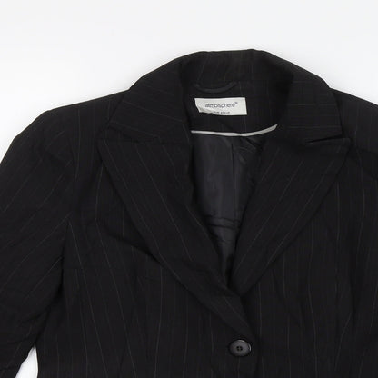 Close-up detail of Atmosphere women’s black jacket blazer, size UK 12