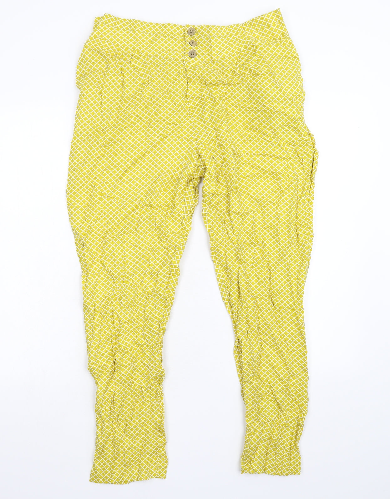 M&S Womens Yellow Geometric  Trousers  Size 14 L26 in