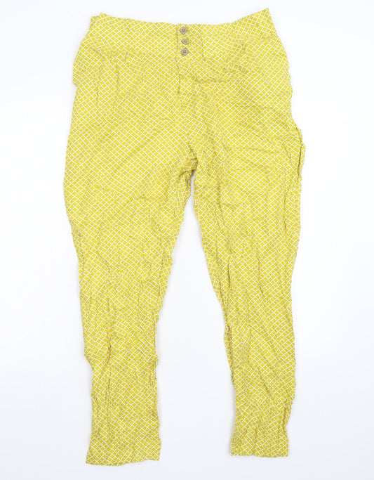 M&S Womens Yellow Geometric  Trousers  Size 14 L26 in
