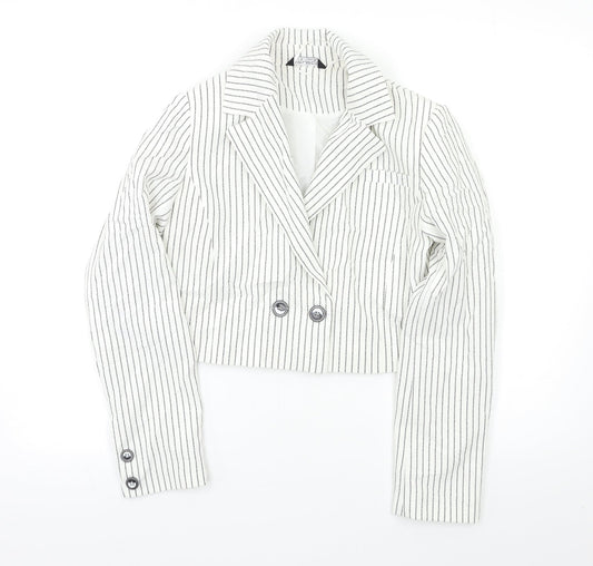 Select Womens White Striped  Jacket Blazer Size 6