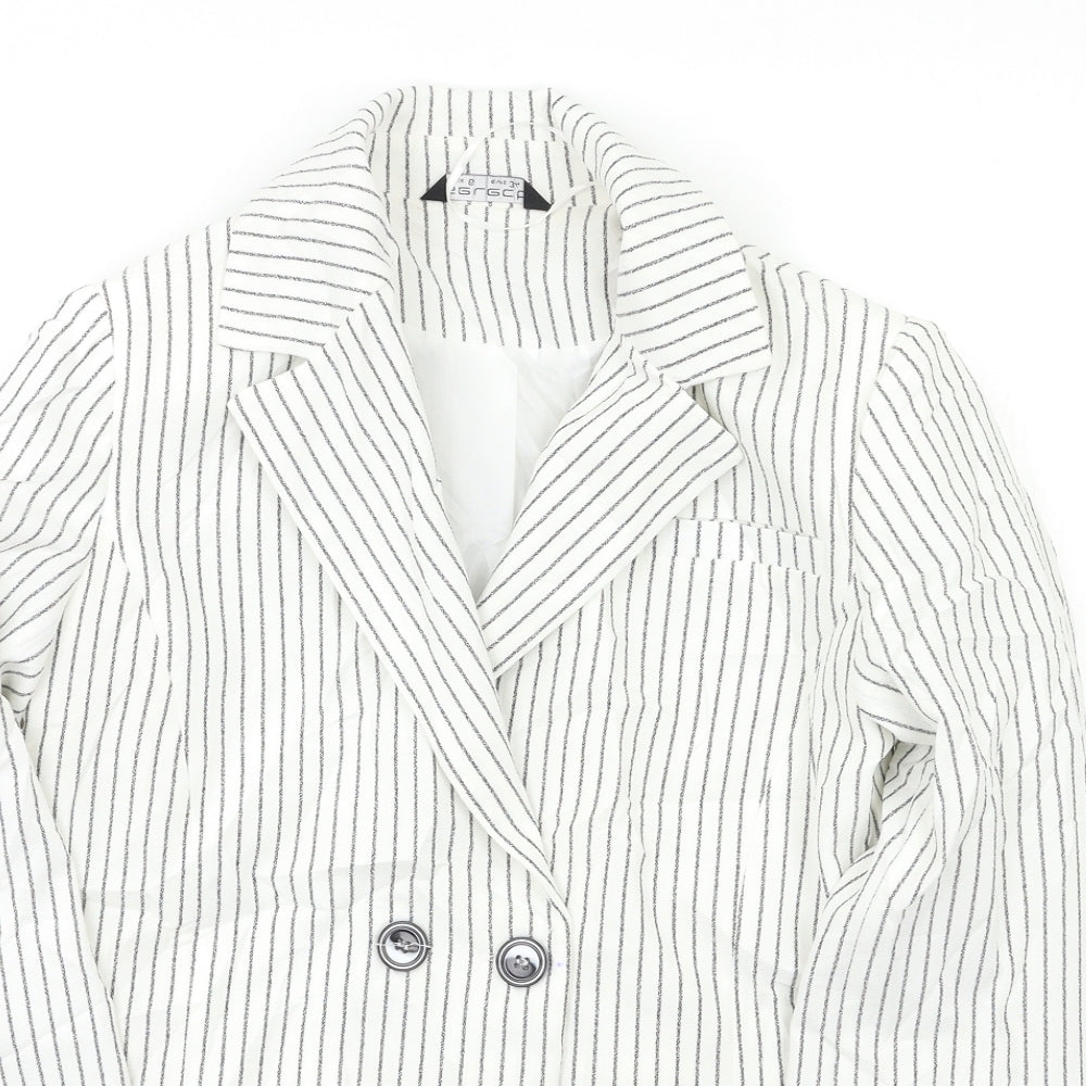 Select Womens White Striped  Jacket Blazer Size 6