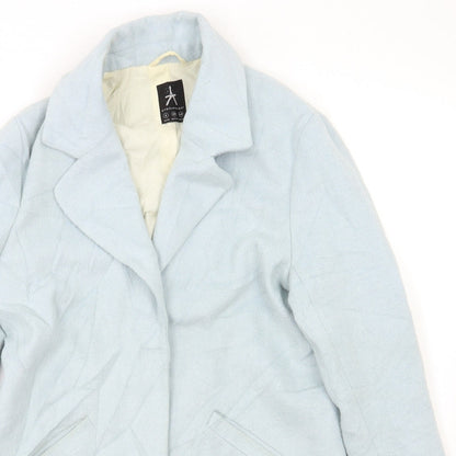 Close-up detail of Atmosphere women’s blue jacket coat, size UK 8