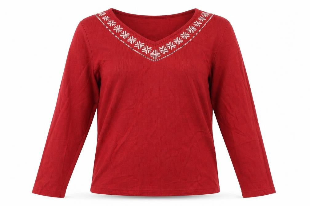 Bonmarché Womens Red Floral Pullover Jumper Size M