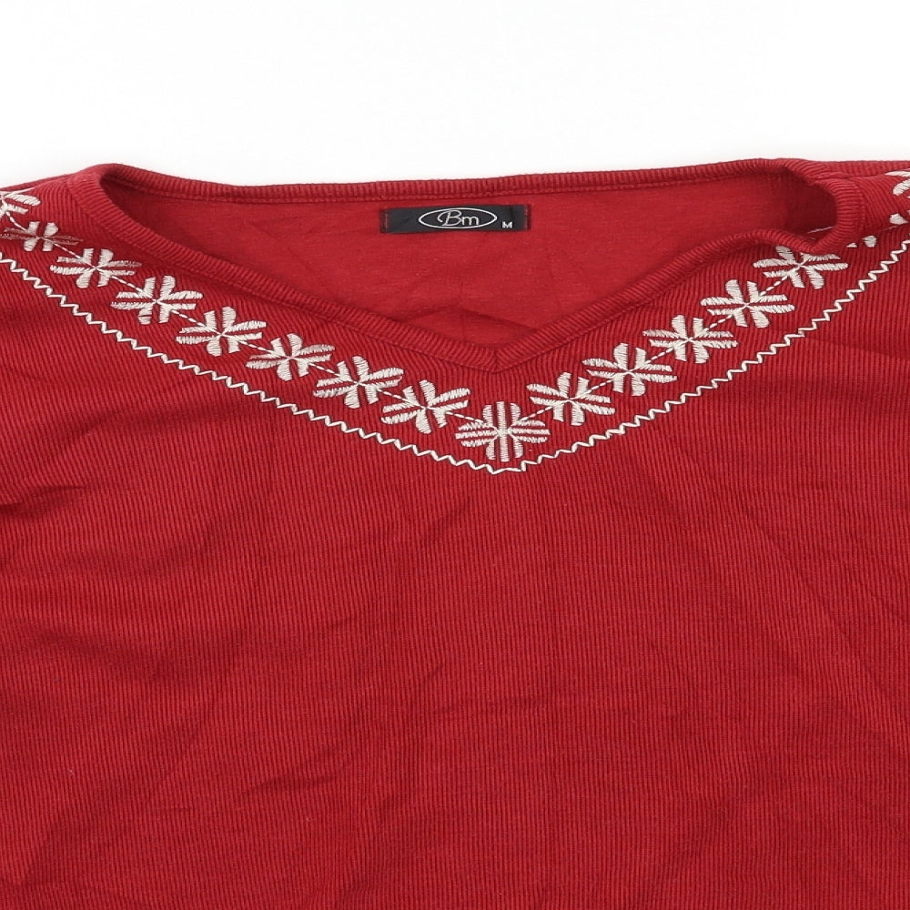 BM Womens Red Floral  Pullover Jumper Size M