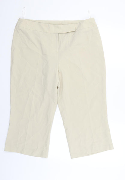 Additional front view of Evie women’s beige trousers, size UK 18, 20-inch leg