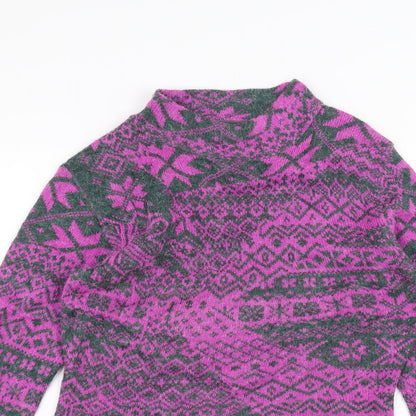 Close-up detail of French Connection women’s purple jumper, size S