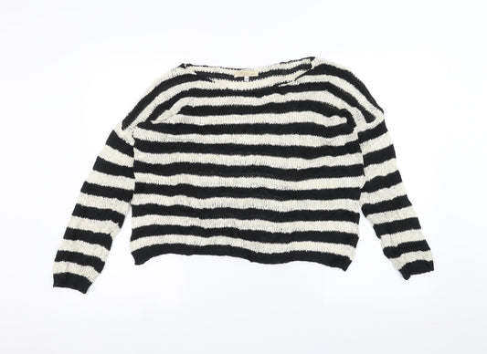 Pullover Womens White Striped  Pullover Jumper Size M