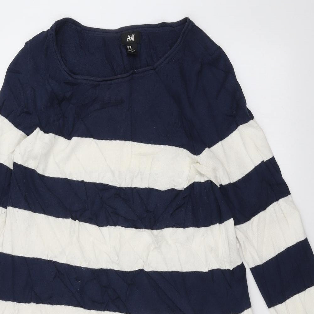 H&M Womens White Striped  Pullover Jumper Size M