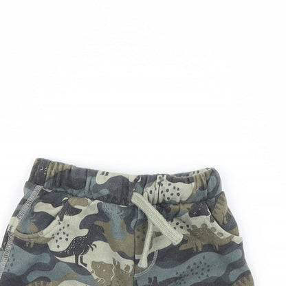 Close-up detail of F&F boys’ multicoloured camouflage cropped trousers, size 3-6, months