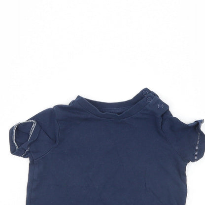 Close-up detail of F&F boys’ blue basic t-shirt, size 6-9, months