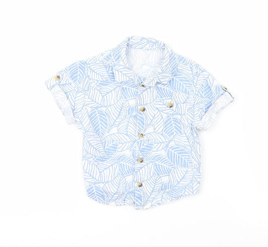 Preworn Baby Blue Floral  Basic Button-Up Size 12 Months