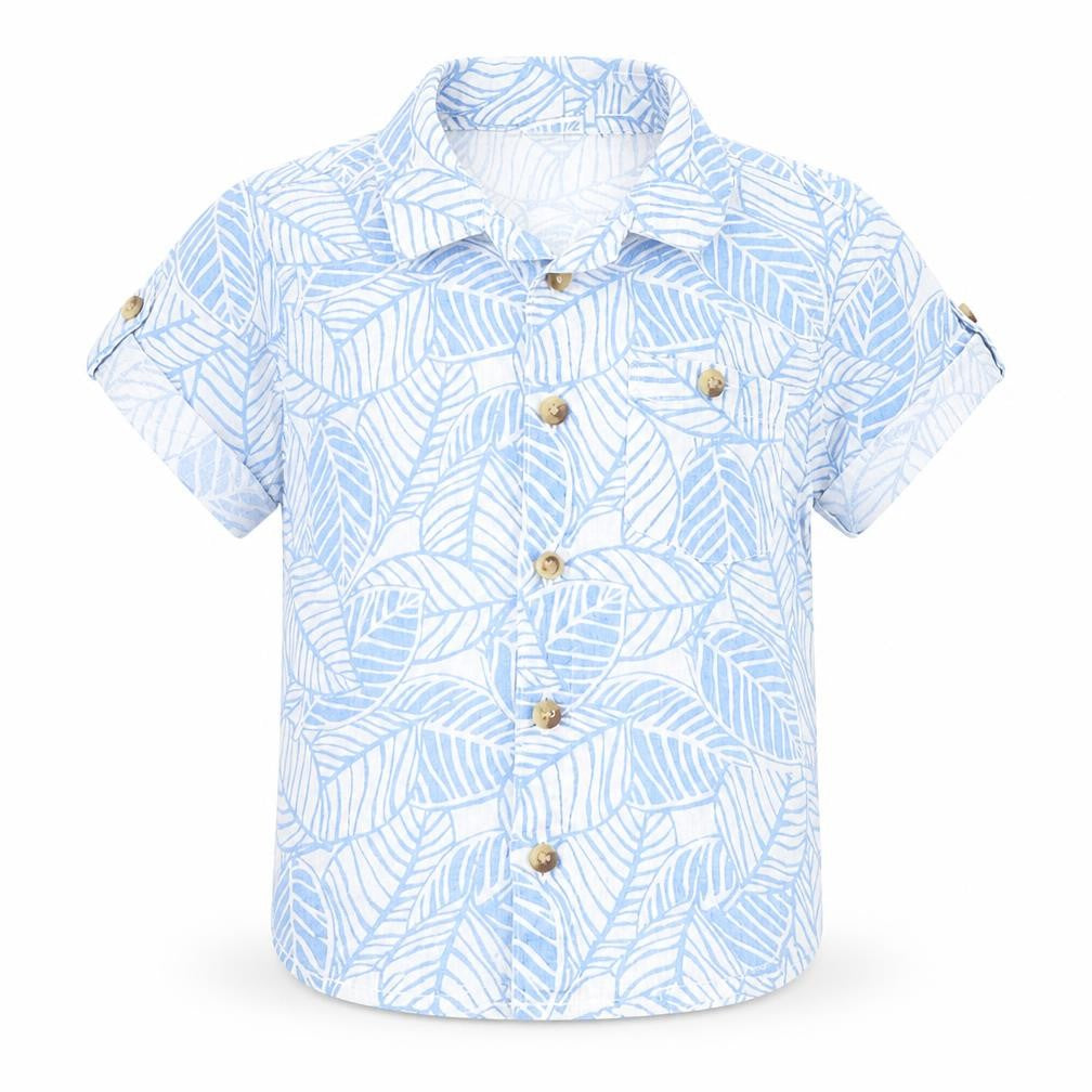Preworn Baby Blue Floral  Basic Button-Up Size 12 Months
