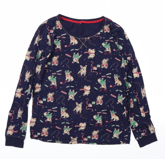 George Womens Blue Animal Print  Babydoll Pyjama Top Size 10  - Pug christmas