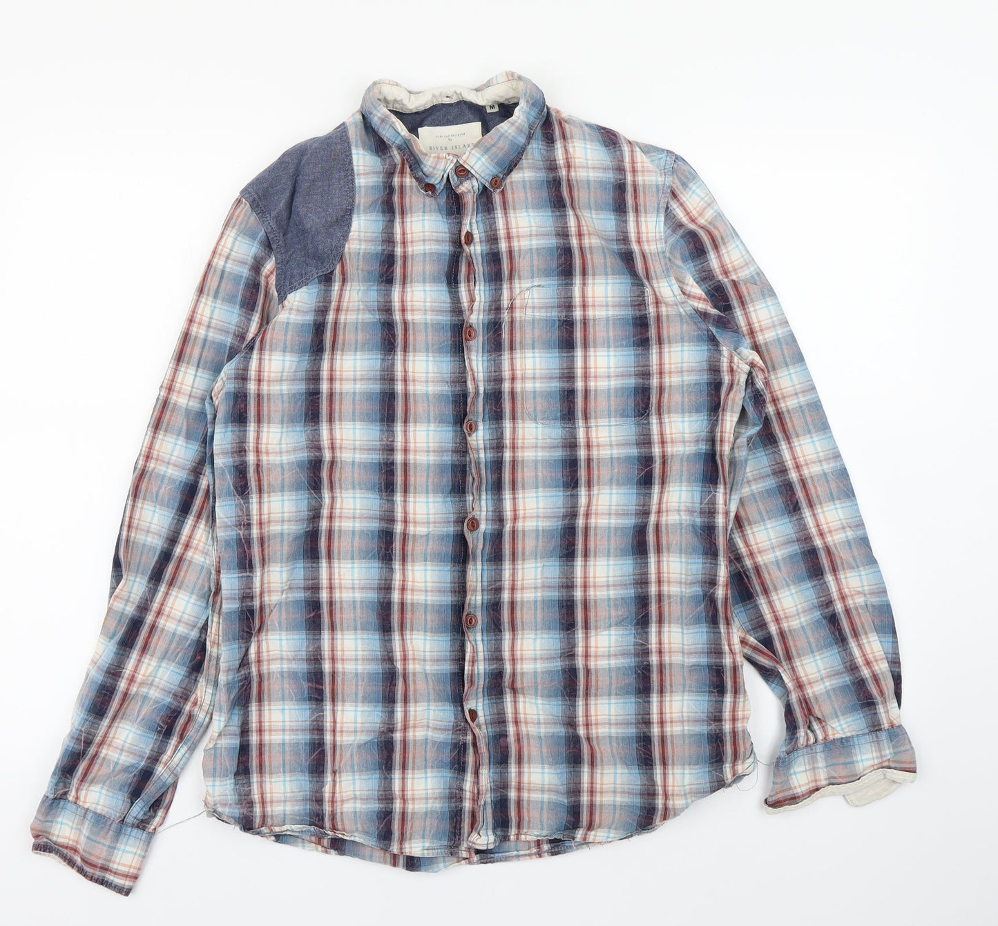 riverisland Mens Blue Check   Polo Size M