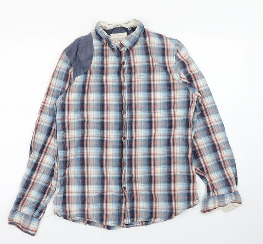 riverisland Mens Blue Check   Polo Size M