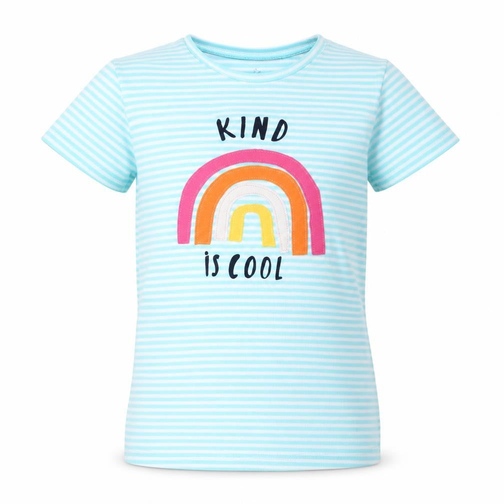 Preworn Girls Blue Striped Rayon Basic T-Shirt Size S  - rainbow