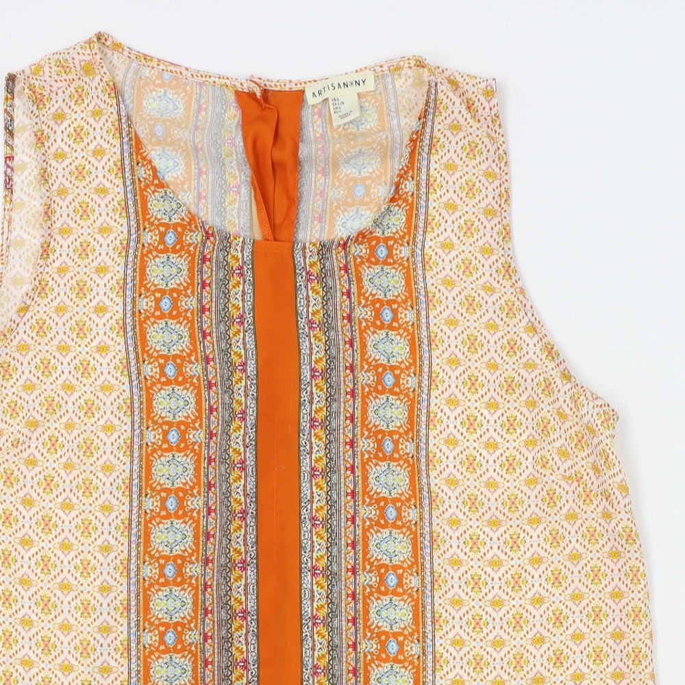 artisan NY Womens Orange Fair Isle  Basic Tank Size L