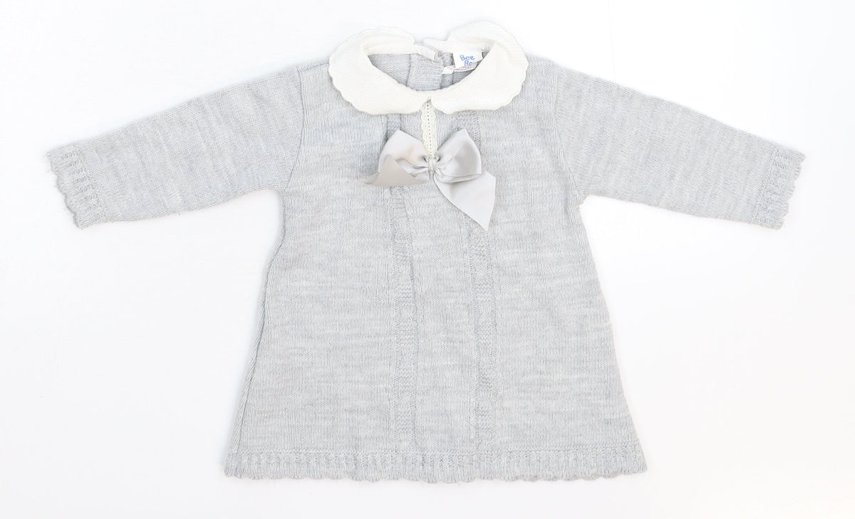 Bee Bo Girls Grey  Knit Jumper Dress  Size 6-9 Months
