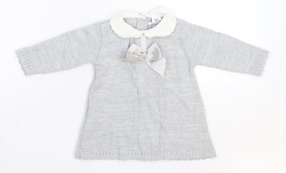 Bee Bo Girls Grey  Knit Jumper Dress  Size 6-9 Months