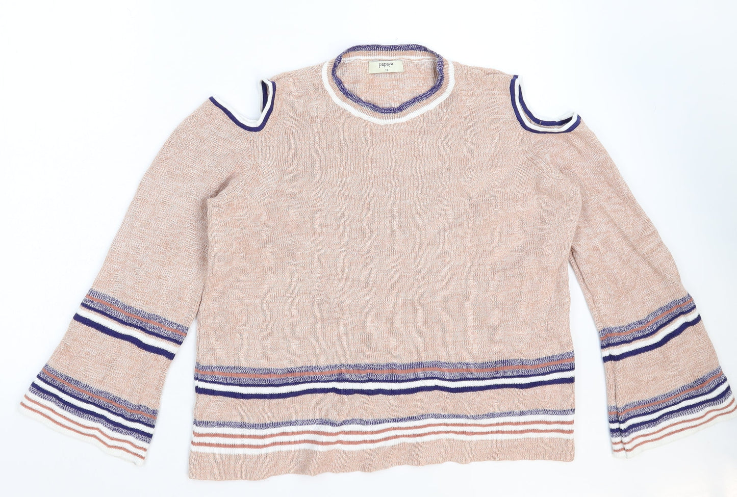 Papaya Womens Beige  Knit Pullover Jumper Size 18