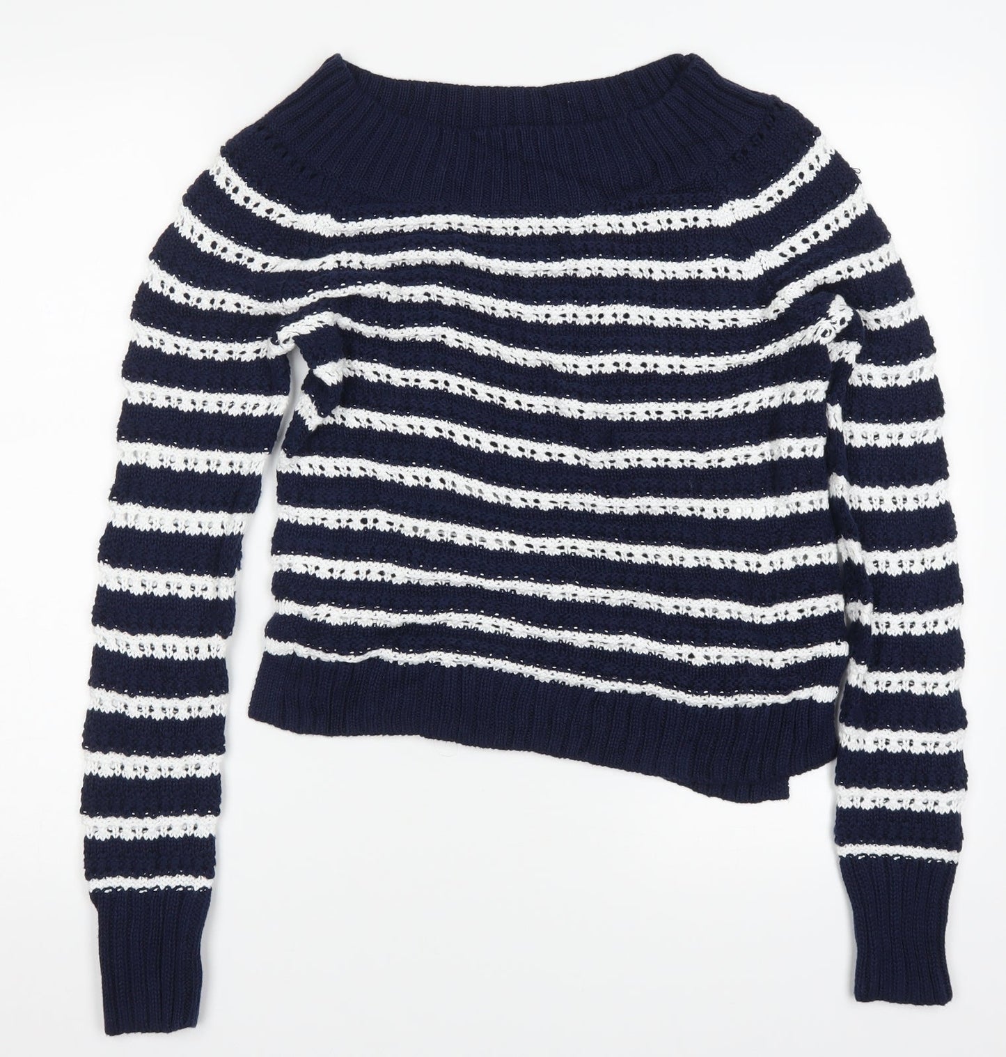 Find Womens Blue Striped Knit Pullover Jumper Size S