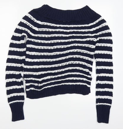 Find Womens Blue Striped Knit Pullover Jumper Size S