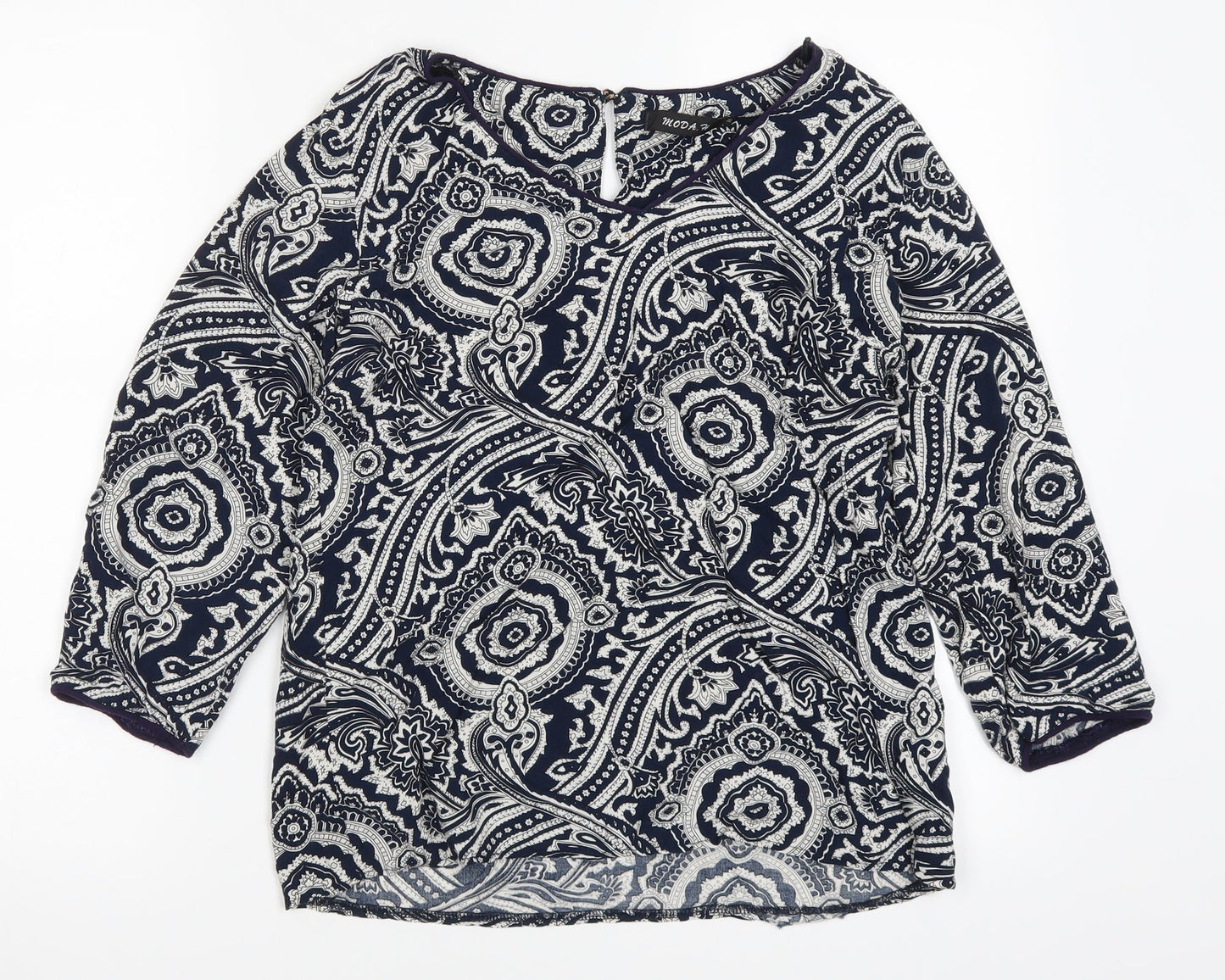 Moda Womens Blue Geometric  Basic Blouse Size M