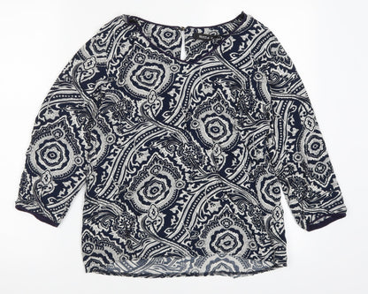 Moda Womens Blue Geometric  Basic Blouse Size M