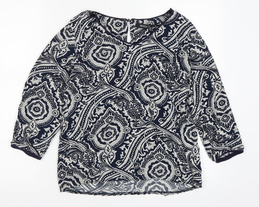 Moda Womens Blue Geometric  Basic Blouse Size M
