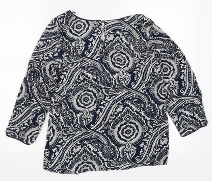 Moda Womens Blue Geometric  Basic Blouse Size M