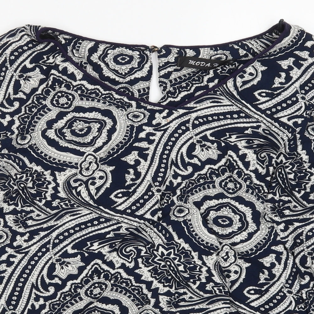 Moda Womens Blue Geometric  Basic Blouse Size M