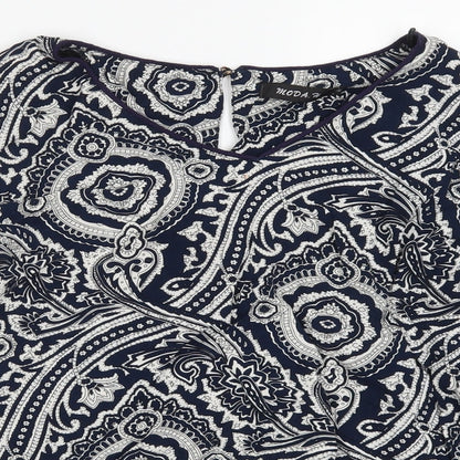 Moda Womens Blue Geometric  Basic Blouse Size M