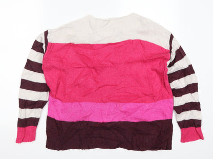 Additional front view of Roman women’s pink striped jumper, size UK 12