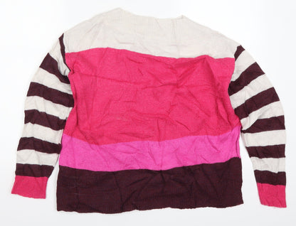 Back view of Roman women’s pink striped jumper, size UK 12