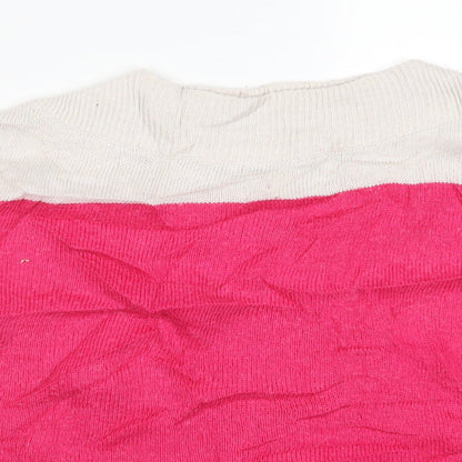 Close-up detail of Roman women’s pink striped jumper, size UK 12