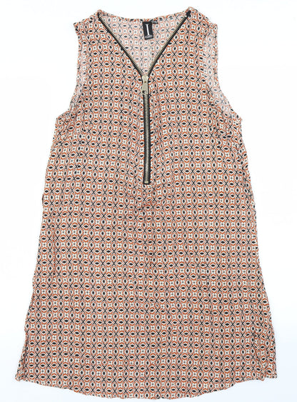 Front view of Izabel women’s orange batik a-line, size UK 14