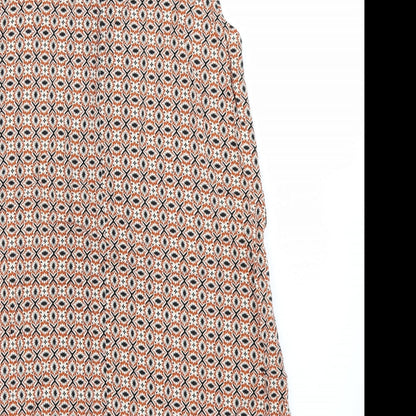Brand and care label for Izabel women’s orange batik a-line, size UK 14