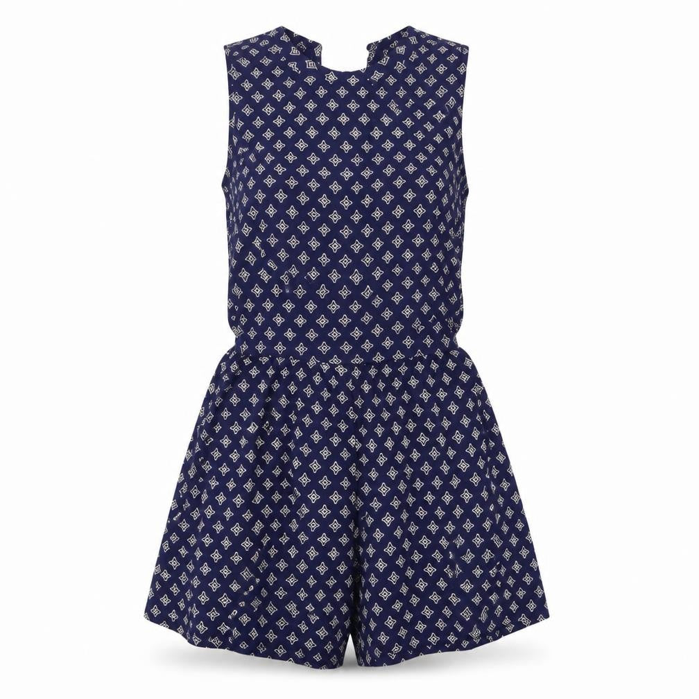 H&M Womens Blue Geometric  Playsuit One-Piece Size 6