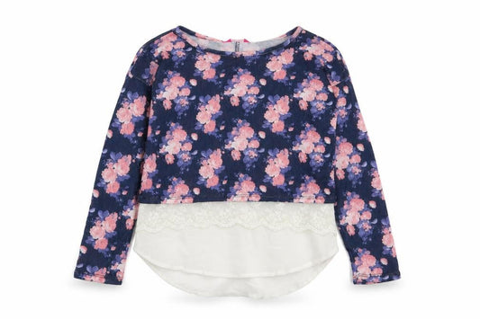 Front view of YD girls’ multicoloured floral basic t-shirt, size 10-11, years