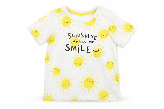 Front view of F&F boys’ white basic t-shirt, size 9-12, months - sun print