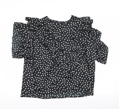 Additional front view of I SAW IT FIRST women’s black polka dot basic blouse, size UK 14