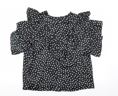 Back view of I SAW IT FIRST women’s black polka dot basic blouse, size UK 14