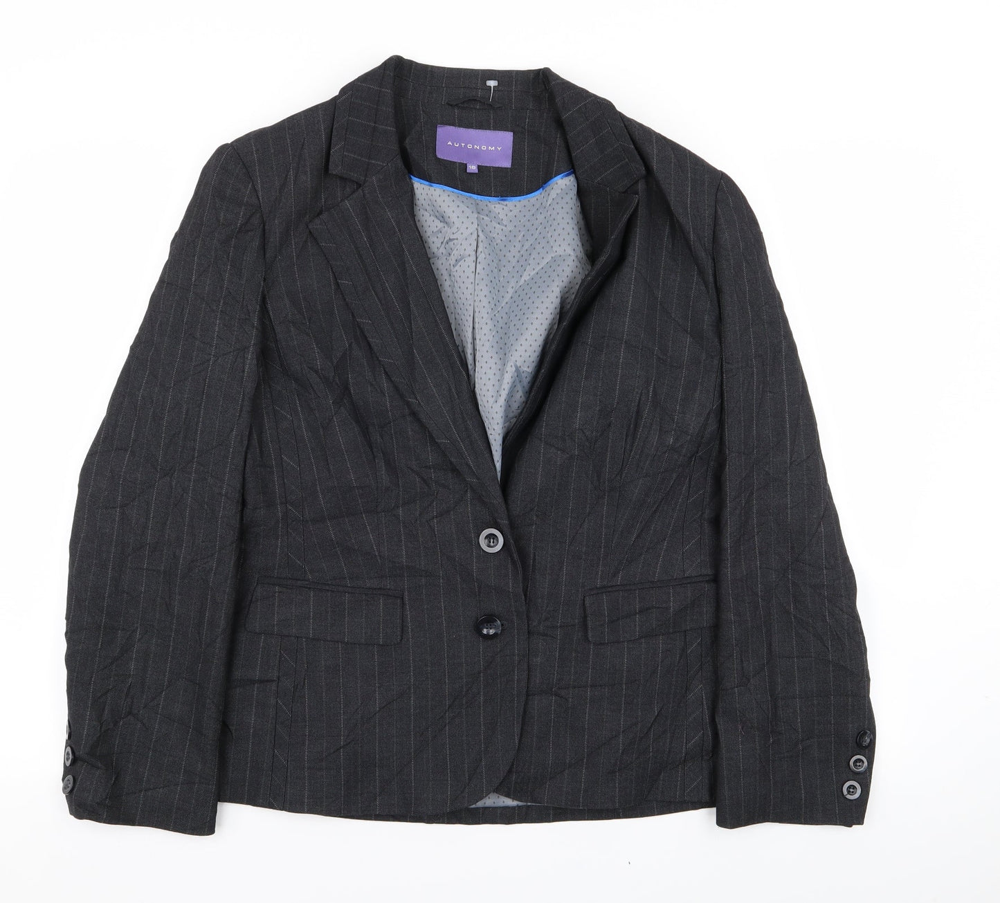 Autonomy Womens Grey Striped  Jacket Blazer Size 16
