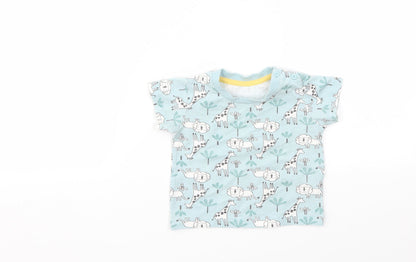 Additional front view of Matalan girls’ blue animal print basic t-shirt, size 3-6, months