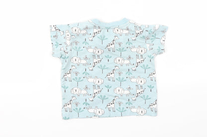 Back view of Matalan girls’ blue animal print basic t-shirt, size 3-6, months