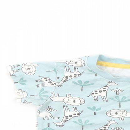 Close-up detail of Matalan girls’ blue animal print basic t-shirt, size 3-6, months