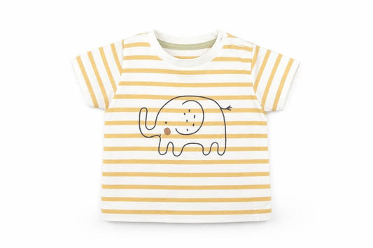 Front view of Matalan boys’ brown striped basic t-shirt, size 3-6, months