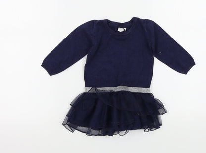 Additional front view of NAME IT girls’ blue colourblock jumper, size 9-12, months